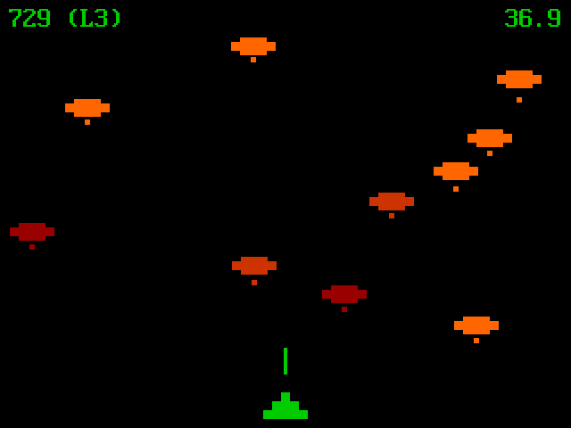 A player emitting laser pulse and ten spaceships hovering